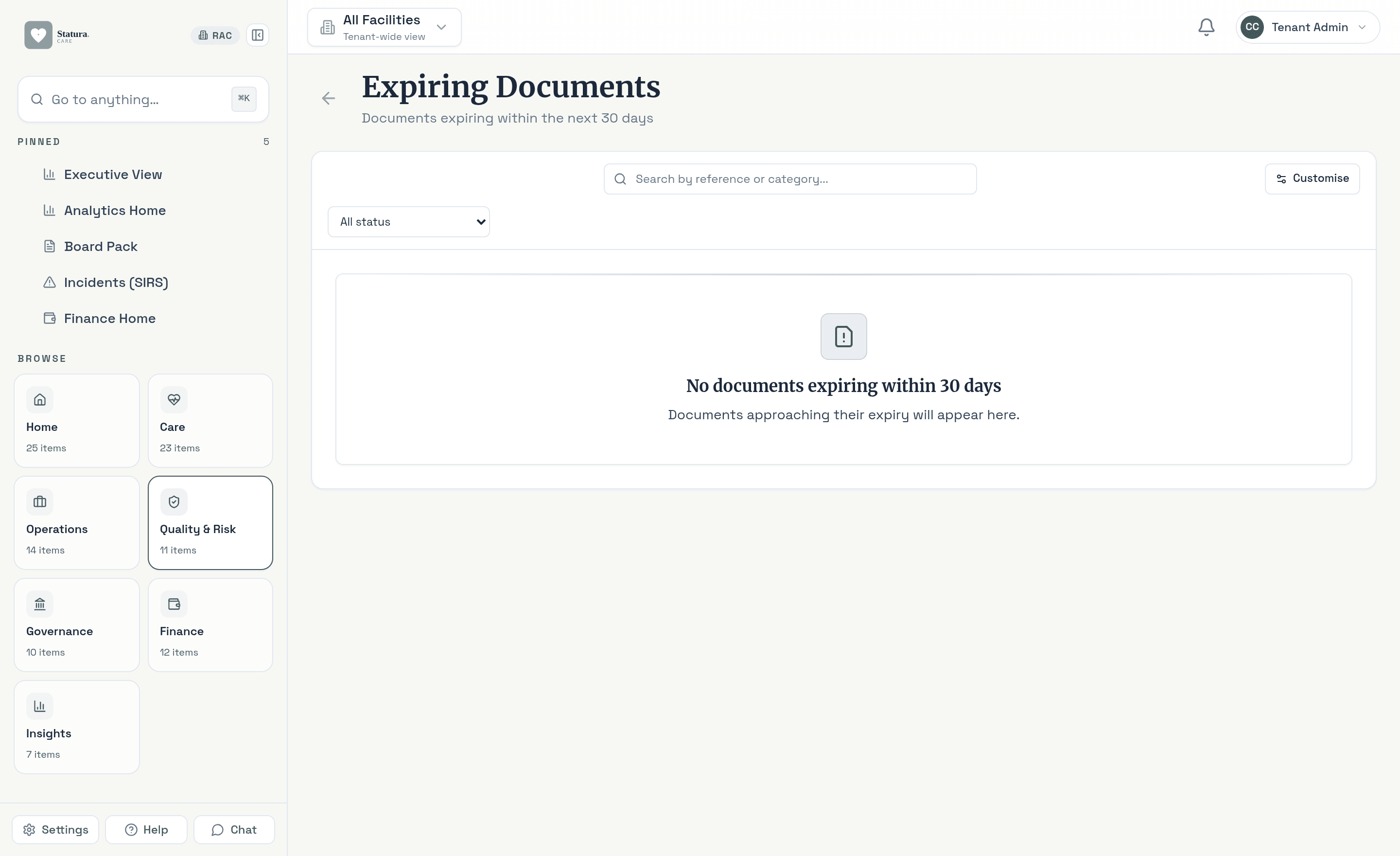 Expiring documents dashboard tracking agreements and consents approaching review